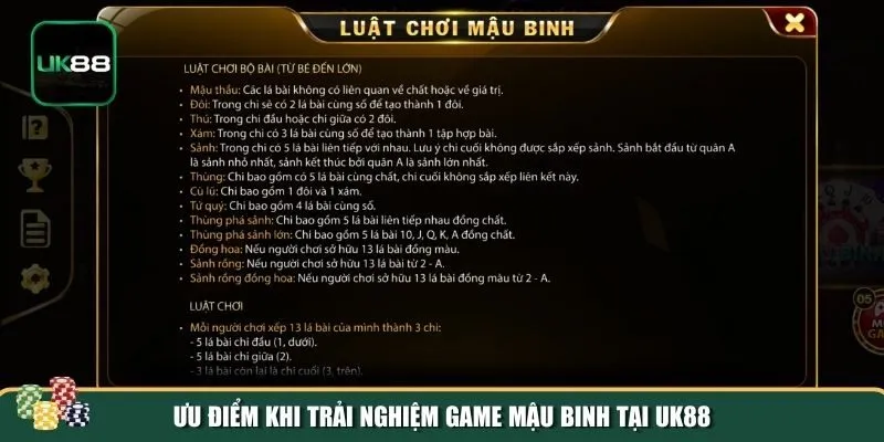 Ưu điểm Mậu Binh UK88 Ưu điểm Mậu Binh UK88